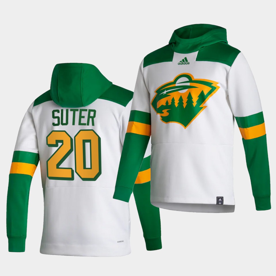 Men Minnesota Wild #20 Suter White NHL 2021 Adidas Pullover Hoodie Jersey